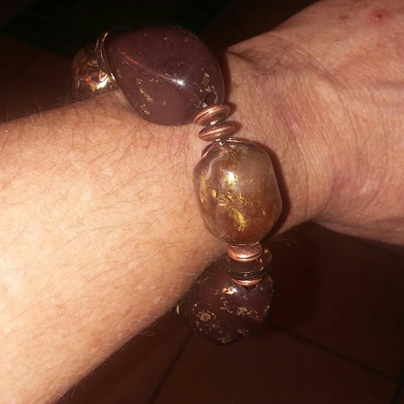 Brown & gold large beaded bracelet - Picture 2 of 3